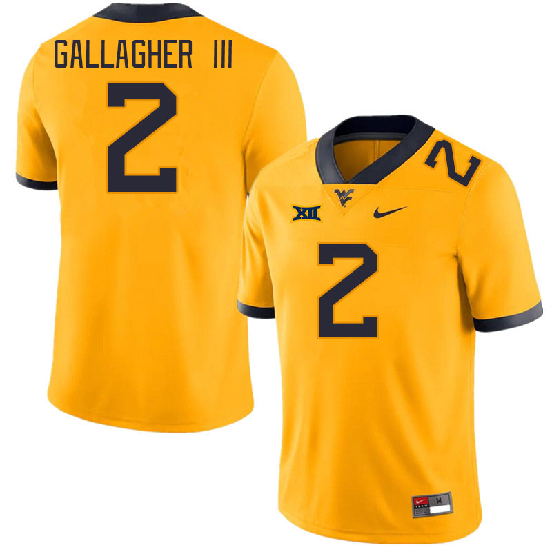 Men #2 Rodney Gallagher III West Virginia Mountaineers College Football Jerseys Stitched Sale-Gold